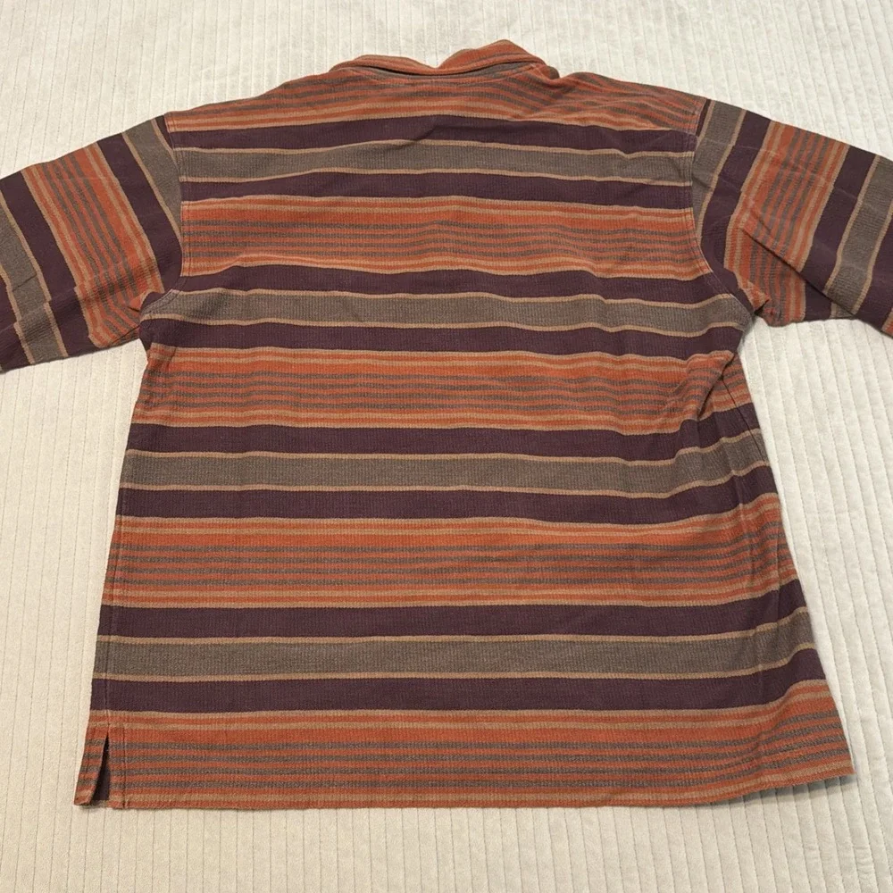 L.L. Bean Rugby Shirt Mens Large Orange  Red Stripe Long Sleeve Cotton Classic